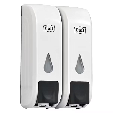 Дозатор для жидкого мыла пластиковый puff-8108, белый с черной кнопкой 350+350 мл
