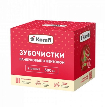 ЗУБОЧИСТКИ 500 шт (инд.упаковка) бамбуковые мятные Komfi [34594]