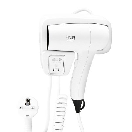 Фен для волос PUFF-1201B с доп. розеткой, белый, 1,2 кВт (1405.007)