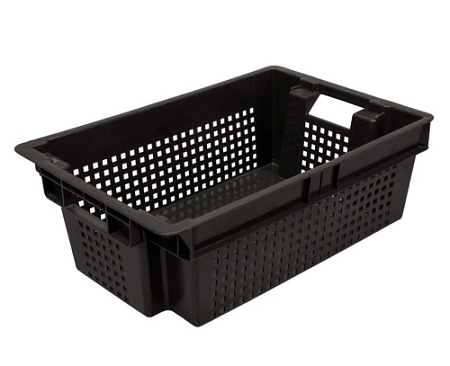 Ящик 600х400х200 мм перфорированный для овощей и фруктов ПЭНД  [102, 28422] черный